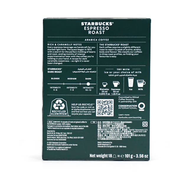 Starbucks Espresso Roast Coffee Capsules 18 Pcs 101 G