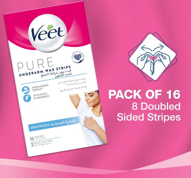 Veet Hair Removal Wax Strips For Sensitive Skin Underarms