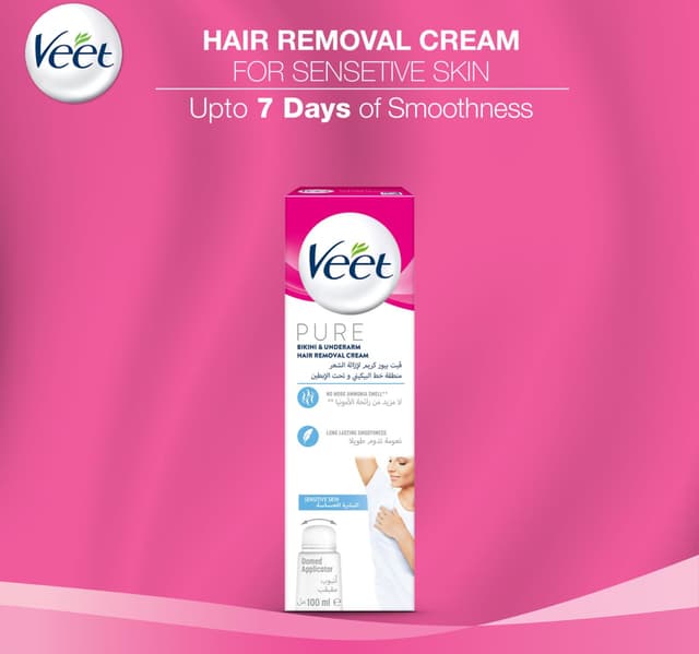 Veet Hair Removal Cream for Sensitive Skin Bikini & Underarms with Domed Applicator