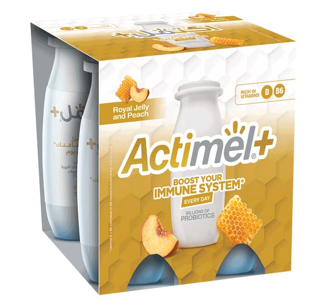 Actimel Immunity Support Royal Jelly And Peach Yogurt Drink 4 X 93 Ml