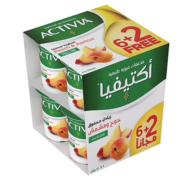 Activia Stirred Yoghurt Full Fat Peach Apricot Value Pack 8 X 120 G