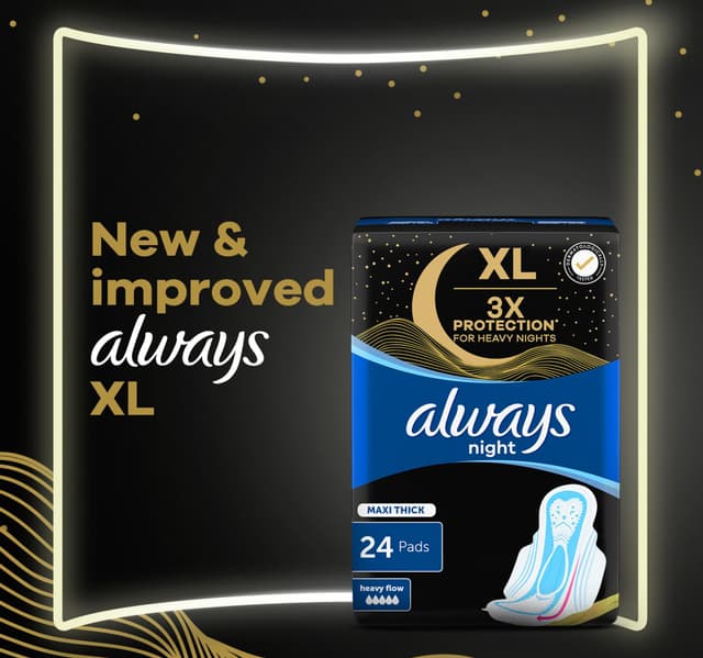 Always Night Maxi Thick Xl Sanitary Pads With Wings 24 Pcs