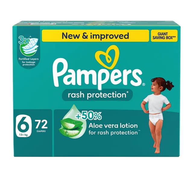 Pampers Diaper Rash Protection Aloe Vera Lotion Size 6 13 Kg 72 Pcs