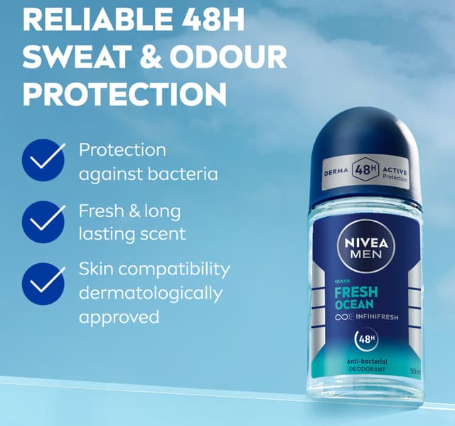 Nivea Men Fresh Ocean Antibacterial Deodorant Spray For Men 48h Active Protection Roll On 50 Ml