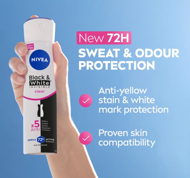 Nivea Black White Invisible Antiperspirant Deodorant Spray For Women Clear 72h Active Protection 200 Ml