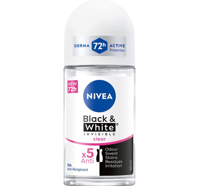 Nivea Black White Invisible Antiperspirant Roll On Deodorant For Women Clear 72h Active Protection 50 Ml