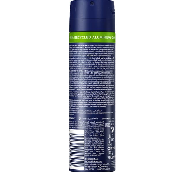 Nivea Men Deep Shaving Foam Smooth Shave With Antibacterial Black Carbon Ultra Glide Technology 200 Ml