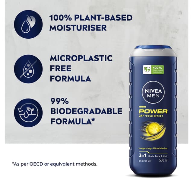 Nivea Men Power Fresh Shower Gel 3in1 Body Wash 500 Ml