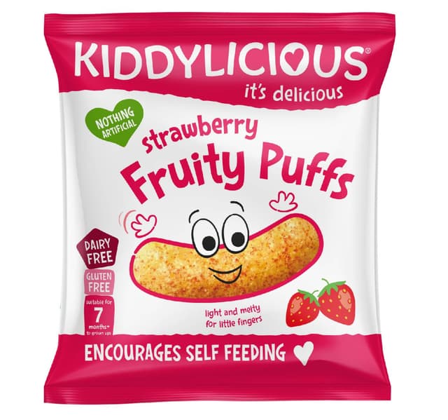 Kiddylicious Gluten Free Strawberry Fruity Puffs Baby Snack Suitable For 7 Months 10 G
