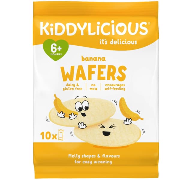 Kiddylicious Gluten Dairy Free Banana Wafers Baby Snack Suitable 6 Months 10 X 4 G