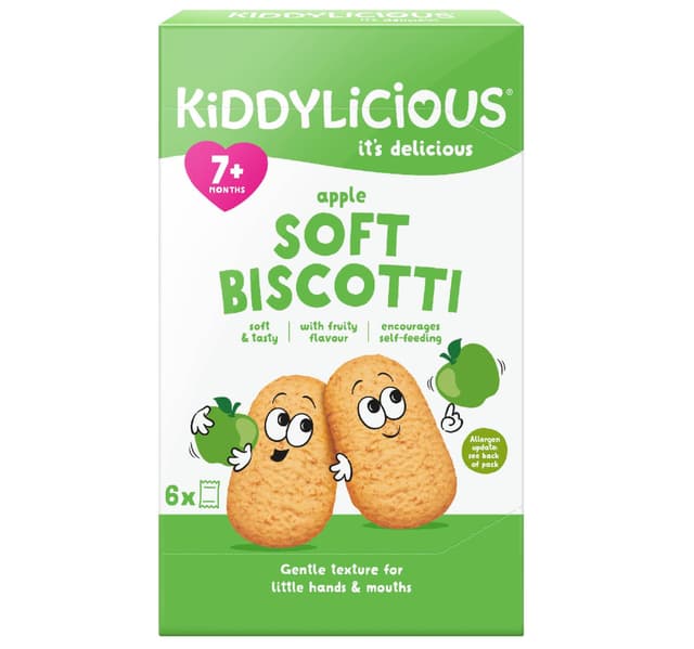 Kiddylicious No Added Sugar Apple Soft Biscotti Baked Baby Snack Suitable For 7 Months 6 X 20 G