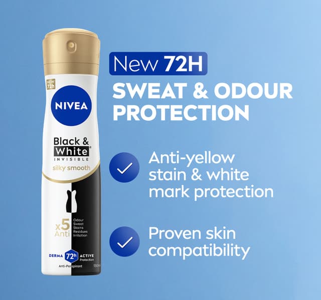 Nivea Black White Invisible Silky Smooth Antiperspirant For Women Spray 150 Ml
