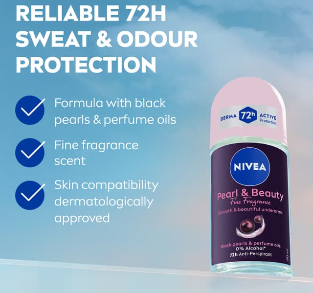 Nivea Pearl Beauty Antiperspirant For Women Black Pearl Perfume Oils Roll On 50 Ml