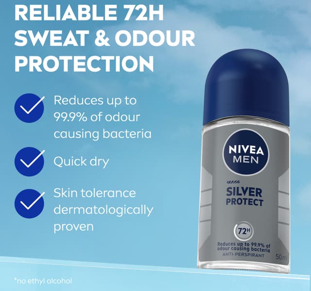 Nivea Men Silver Protect Antiperspirant For Men Antibacterial Protection Roll-on