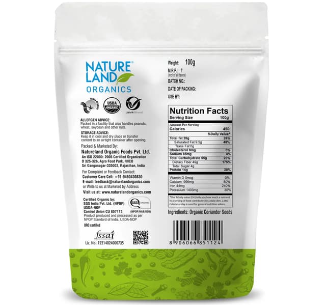 Natureland Organic Coriander Powder 100 G