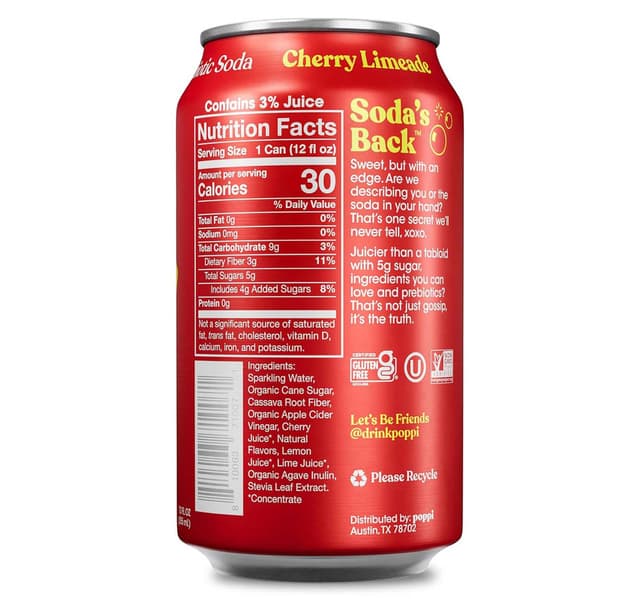 Poppi Cherry Limeade Prebiotic Soda 355 Ml
