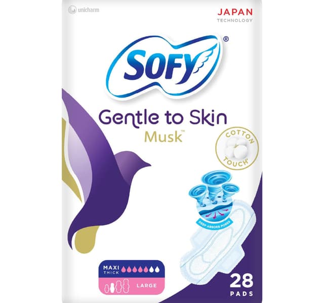Sofy Gentle To Skin Musk Maxi Thick Large Sanitary Pads 28 Pcs