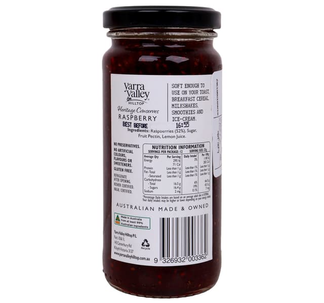 Yarra Valley Hilltop Raspberry Jam 300 G