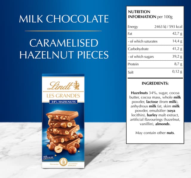 Lindt Les Grandes 34 Hazelnuts Milk Chocolate 150 G