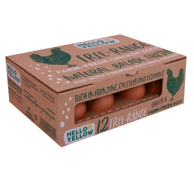 Hello Yellow Free Range Farm Fresh Chicken Eggs 12 Pcs