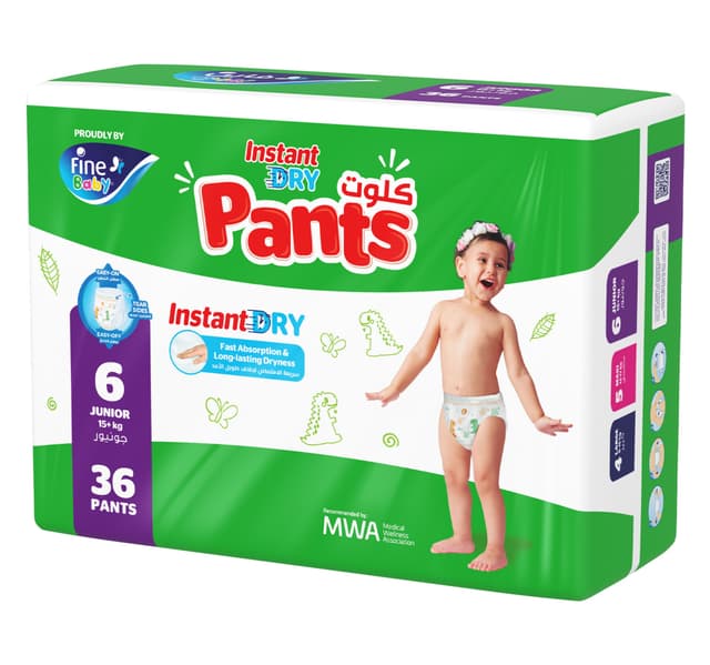 Fine Baby Instant Dry Diaper Pants Size 6 Junior 15 Kg 36 Pcs