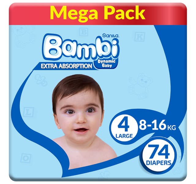 Sanita Bambi Extra Absorption Baby Diapers Size 4 Large 8 16kg 74 Pcs