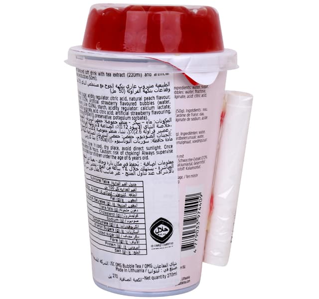 Omg Bubble Tea Peach With Popping Strawberry Flavour Bubbles 270 Ml