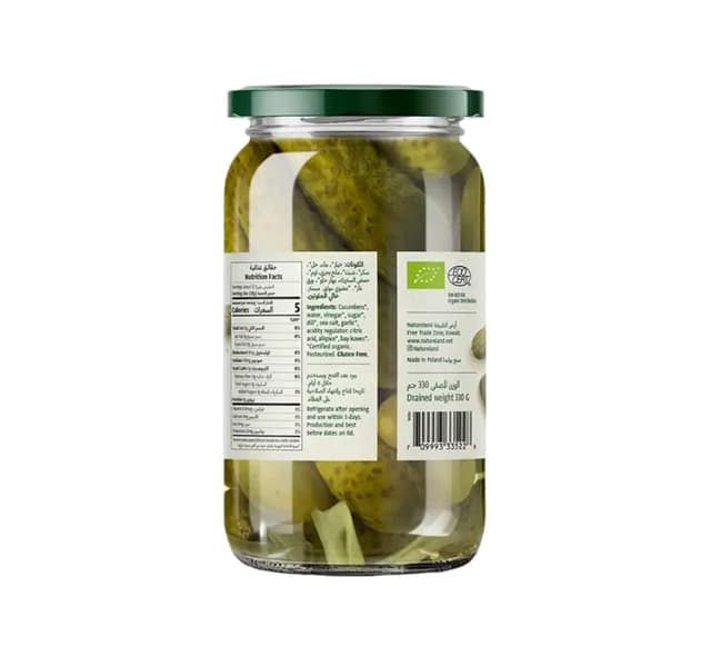 Natureland Organic Sweet Sour Pickled Cucumbers 680 G