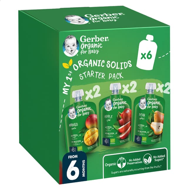 Gerber Organic Assorted Pack Baby Food Puree From 6 Months Value Pack 6 X 90 G