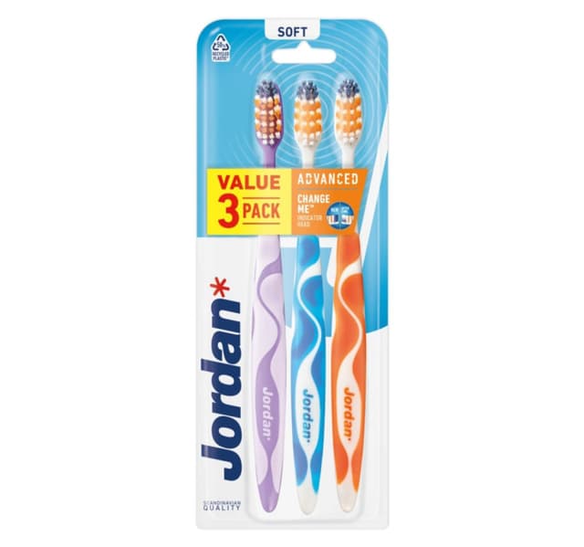 Jordan Advanced Soft Toothbrush Assorted Colors 3 Pcs