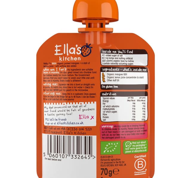 Ella S Kitchen Organic Mangoes Baby Food 70 G