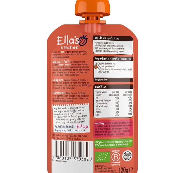 Ella S Kitchen Organic Peaches Bananas Baby Food 120 G