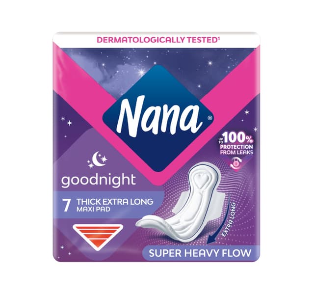 Nana Goodnight Maxi Thick Sanitary Pads With Wings For Super Heavy Flow 7 Pcs
