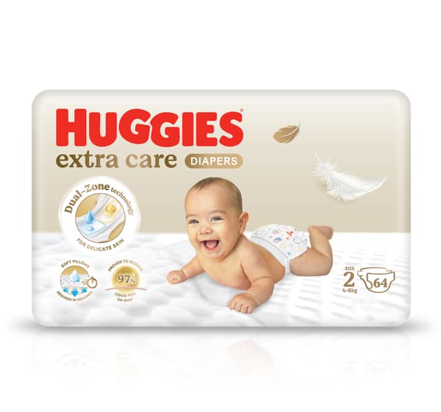 Huggies Extra Care Newborn Baby Diaper Size 2 4 6 Kg Jumbo Pack 64 Pcs