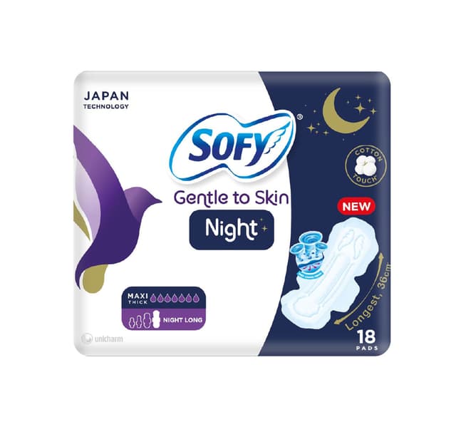 Sofy Gentle To Skin Maxi Thick Night Long Sanitary Pads With Wings 18 Pcs