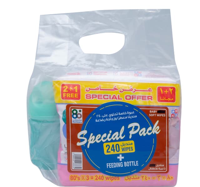 Mom Easy Baby Soft Wipes 3 X 80 Pcs Feeding Bottle