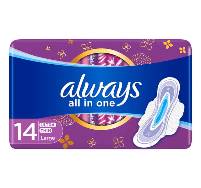 Always All In One Ultra Thin Large Sanitary Pads With Wings 14 Pcs