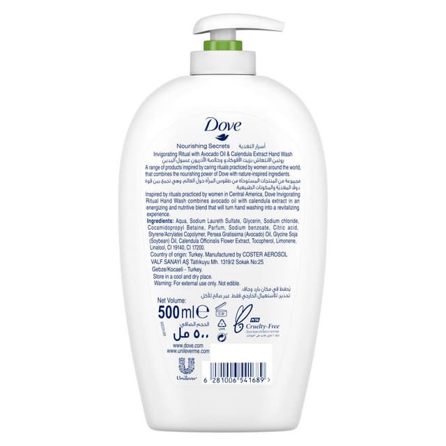 Dove Invigorating Ritual Hand Wash With Avocado Oil Calendula 500 Ml