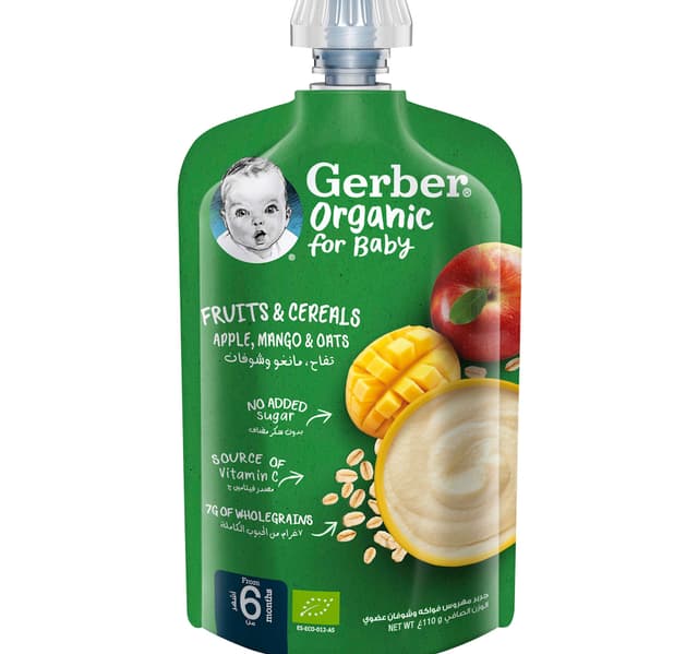 Gerber Organic Baby Fruits Cereals Apple Mango Oats 110 G