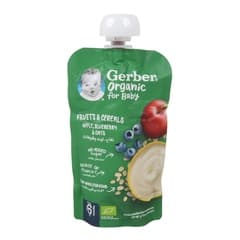 Gerber Organic Fruits Cereals Puree From 6 Months Apple Blueberry Oats 110 G