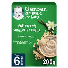 Gerber Organic Cereals Wheat Oats Vanilla Baby Food From 6 Months 200g