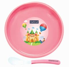 Optimal Non Slip Feeding Plate With Silicone Tip Spoon 4m Plus Pink