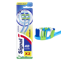 Signal 4d Clean Medium Toothbrush Removes 99 Percent Of Bacteria Anti Slip Comfort Grip 2pc