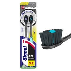Signal 4d Antibacterial Soft Toothbrush Removes 99 Dot 9 Percent Of Bacteria With Silver Ion Technology Anti Slip Comfort Grip 2pc
