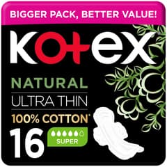 Natural Ultra Thin Super Sanitary Pads with Wings 100% Cotton