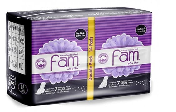 Fam Natural Cotton Feel Extra Thin Feminine Pads Night With Wings