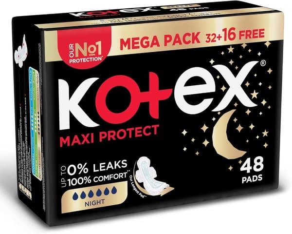 Kotex Maxi Thick 3D For Night With Wings 32's + 16