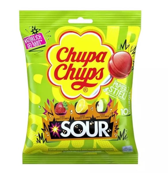Chupa Chups Sour Fruit Lolipop 10Pcs 120G