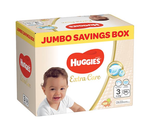 Huggies Extra Care Baby Diapers Jumbo Saving Box Size 3 96's