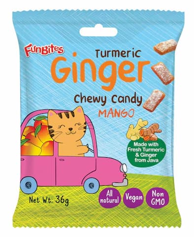 Funbites Turmeric Ginger Chewy Candy Mango 36G